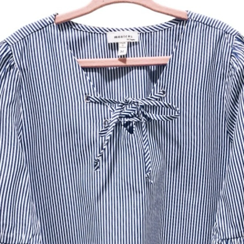 Monteau Blue Stripe Bell Sleeve Blouse